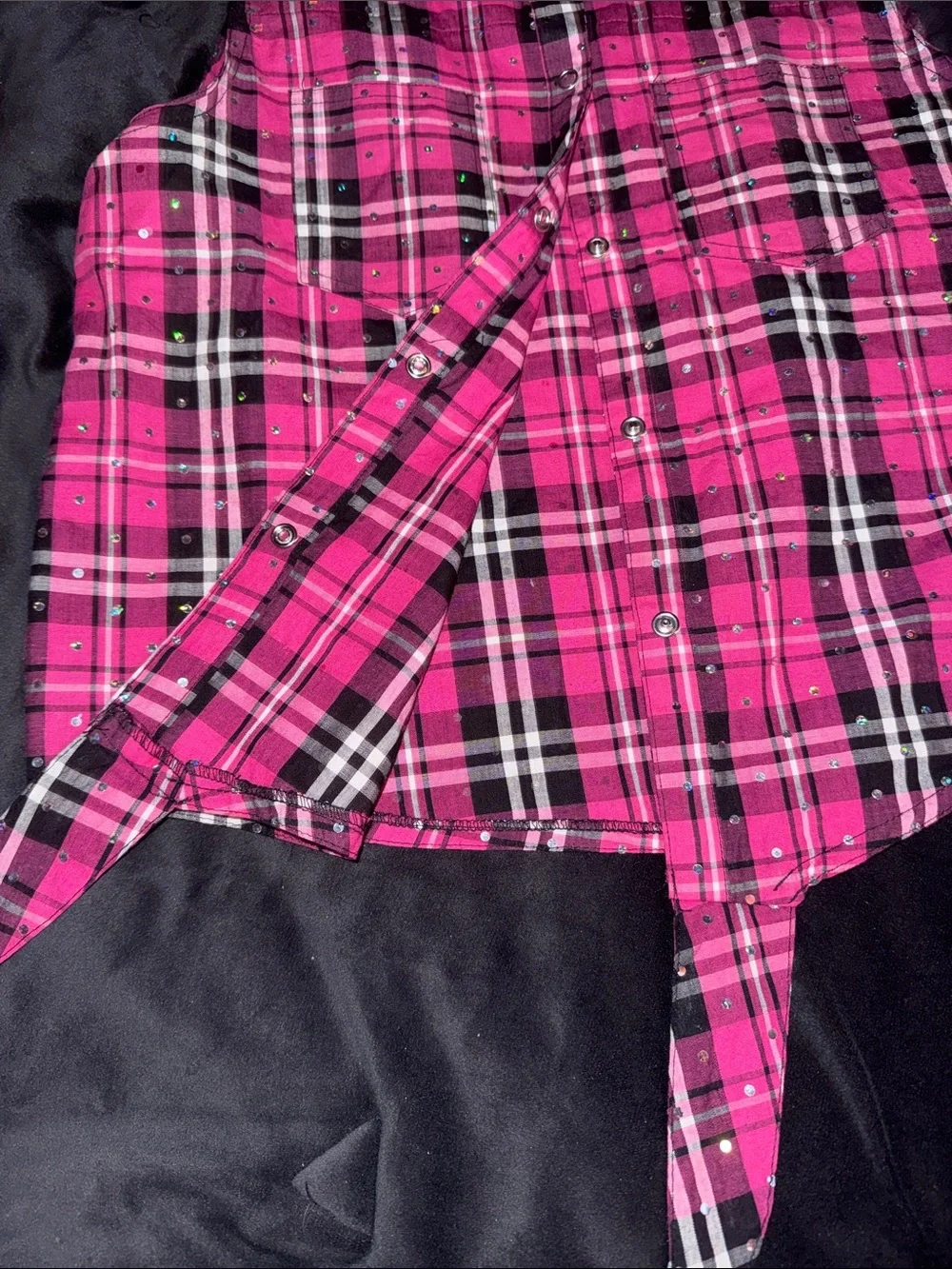 Western Dance Wear Pink Plaid Black Fringe Short Set Jazz Comp Show Costume